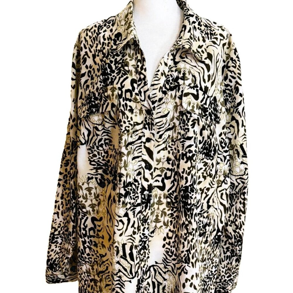NY Collection Blouse Shirt Collar Button Up Animal Print Plus size 3X NWT
